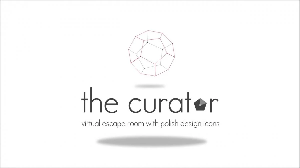 The Curator title graphic with a wireframe sphere and the subtitle about Polish design icons.