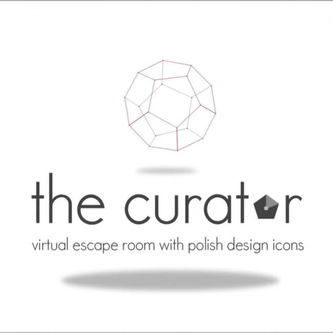 The Curator title graphic with a wireframe sphere and the subtitle about Polish design icons.