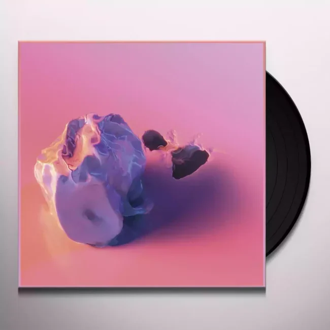 Pink Young Galaxy album artwork with a sculptural purple form beside a vinyl record.