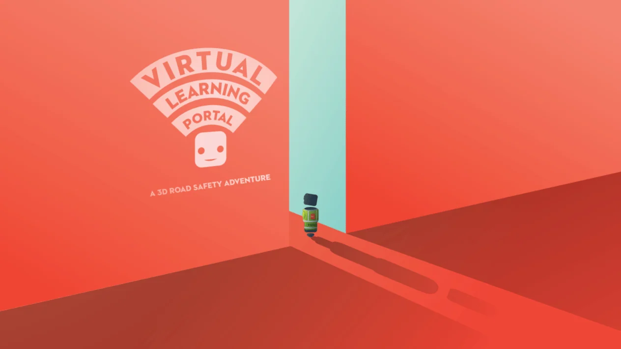 Red virtual corridor introducing the RSA Virtual Learning Portal road safety adventure.